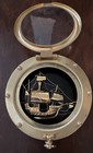 Brass Porthole With Gilded Brass Sailing Ship Work Of Art 5 3   