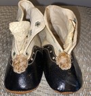 Antique Victorian Baby Leather Shoes 1890s Black   White Baby Doll
