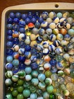 Over 4 Lbs  Vintage Glass Marbles   Metal Mixed Lot Estate Peltier Swirl Washed