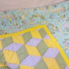 Vintage Hand Stitched Baby Quilt Throw Nursery Unisex Teddy Bears Blocked Child