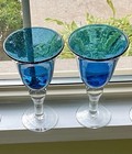 2-piece Set Artland Iris Slate Blue 8    Hand Blown Bubble Glass Goblets  Exclnt