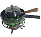 Vtg Swiss Lidded Enamel Fondue Pot Set Mid Century Mod Perk Of Switzerland As Is