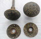 Antique Victorian Aesthetic Cast Bronze Ornate Door Knob Set W  Spindle Floral