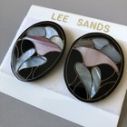 Vintage Lee Sands Mother Of Pearl Flowered Oval Earrings Abalone Jewelry Pierced