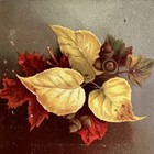Victorian Era Card Fall Leaf Red Maple Yellow Acorns Moody Gray Scrapbook Craft