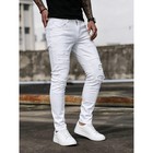 Men s White Skinny Stretch Jeans  Slim Fit Solid Color Denim Pants Streetwear