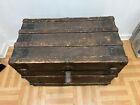 Vintage Wood Steamer Trunk Chest Coffee Table Storage Box Antique Old Loft Decor