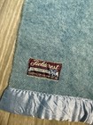 Vintage Fieldcrest 100  Virgin Wool Blanket Blue Satin Trim 1960s 6 X 7 Foot
