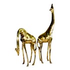 Vintage Mid Century Tall Polished Brass Giraffe Statues 18  11  2 Piece Set