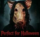 Creepy Pig Mask With Hair Scary Halloween Costume Cosplay Horror Party Prop