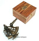 Antique Brass Pocket Sextant Navigation Nautical Marine Vintage Wooden Box