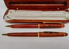 Wood Wooden Ballpoint Pen Mechanical Pencil Set In Case The Day Ship Logo Writer