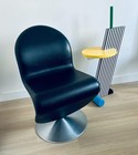 Verner Panton System 1-2-3 Swivel Chair Pair Black Leather Space Age Danish Dwr