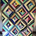 Vintage 1970s Polyester Strip Quilt Blanket Boho Retro Hippie Artsy Decor 76x68