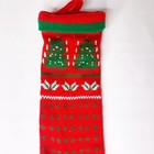 Vintage Knit Christmas Stocking Trees Red Green White Yarn Crochet Smoke-free