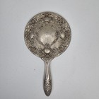 Vintage Victorian-style Handheld Vanity Mirror  Ornate Silver-tone Metal