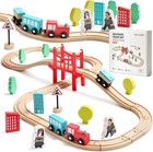 Wooden Train Set For Toddler - 39 Pcs- With Wooden Tracks Compatible With Maj   