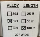 Type 321 Stainless Steel Tool Wrap 20    X  002    X 100    Heat Treat Foil