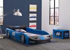 Kids Blue Turbo Race Car Twin Plastic Toddler Kid Children Bedroom Furniture