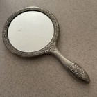 Vintage Vanity Hand Mirror Silver Plate Repousse  Raised Ornate Roses