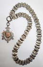 Antique Silver Victorian Book Chain Collar Necklace Sterling English Fob Pendant