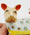 Vintage Japan Ceramic Scottie Westie Dog In Coat   Cart Vase Lusterware