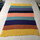 Vintage Hand Crocheted Afghan Blanket Retro Throw Knitted Multicolor 55x39