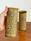Pair Wwi Trench Art Brass Vases 1916 French 75mm Shells Hand Engraved