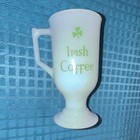 Vintage Milk Glass Irish Coffee Mug Pedestal Footed Shamrock Green