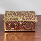 Vtg Embossed Tin Cracker Storage Box Made In West Germany Gold   Deep Red Litho