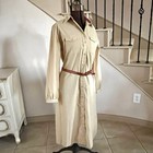 Vintage Eddie Bauer Shirt Field Dress Women 12 Khaki Chore Utility Belted Cotton