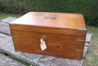 Antique Victorian Oak Empty Cutlery Box canteen  Two Trays And Working Lock