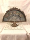 Antique 1800s French Hand Painted Fan In Ornate Gilt Shadow Box Frame 