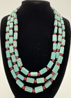 Vintage Turquoise  Red Coral Necklace Multi 3 Strand Sterling Silver 925 Clasp