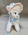 Vintage White   Blue Boy Lamb With A Hat Planter Anthropomorphic Ceramic Nursery