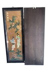 Vtg Chinese Black Lacquer Wall Panels Set 4 Carved Soapstone Mother Of Pearl Art