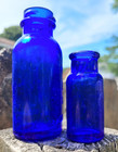 Vintage Lot Of 2 Cobalt Blue Bromo Seltzer Glass Bottles Medium And Small Size