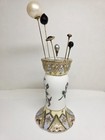 Antique Nippon Hat Pin Holder Gold Moriage Hand Painted With 6 Hat Pins 
