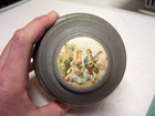 Vintage Aluminum Round Vanity Powder Puff Music Trinket Box Victorian Works