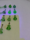 Antique Dark Green  Glass Drawer Pulls And Knobs - Lot Of 18 - 1920 s- Some Glow