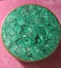 Malachite Stone   Brass  5 25  Round Trinket Vintage Jewelry Box