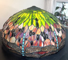 Tiffany Style Large Dragonfly Stained Glass Round Lamp Shade Multicolor Vintage