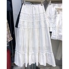 Women   s White Embroidered Lace Maxi Skirt  Cottagecore Boho Tiered Elastic Waist