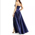 B Darlin Prom Dress Navy V-neck Satin Long Gown 5 6 Bridesmaid Wedding Formal