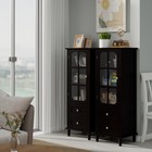 Black Tall Storage Cabinet With Glass Door   2 Drawers