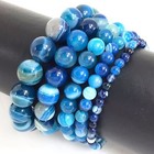 Handmade Natural Blue Stripe Agate Stretch Bracelet Beaded 4mm 6mm 8mm 10mm 12mm