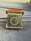 Vintage Seiko Mechanical Travel Alarm Clock Day Date Red Folding Case Japan