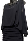 Cach   Mini Cocktail Dress Sheer Bodice Beaded Cold Shoulder Blouson  Size 0 Blue