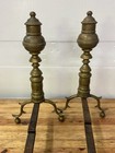 1800 s Federal Era Antique Solid Brass Marked 905 Fireplace Andirons 19    Tall