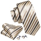 3 Pcs-men s Tie Set Striped Necktie Pocket Square Cufflinks Wedding Party Gift